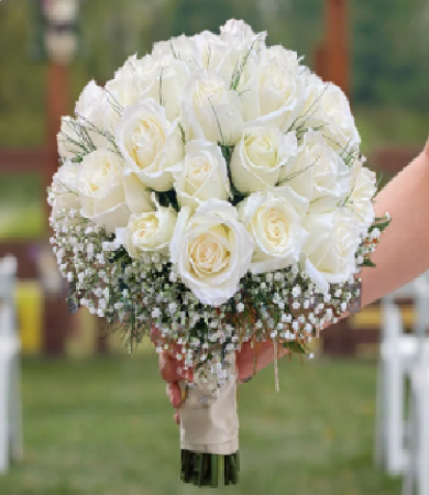 Buquê Redondo com 30 Rosas Brancas